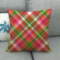 Detail of red and green tartan plaid linen pillow cover on a grey sofa - Red Green Yellow British Vintage Plaid Style (14)