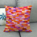 Detail of linen cushion cover featuring colorful geometric watercolor brick patterns - Colorful Watercolor Graffiti (5)