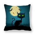 Halloween peach skin pillowcase featuring a black cat silhouette and bats under yellow moon - Green-eyed Black Cat Moon Night (9)