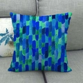 Close-up of geometric linen-style pillowcase with blue and green mosaic patterns - Cool Tone Abstract Mosaic (6)