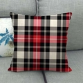 Close-up of red and black checkered linen texture on a square cushion cover - Red Black Gray White Large Plaid Style (17)