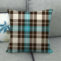 Close-up of linen-style square pillowcase with classic blue and brown tartan plaid pattern - Blue Brown White Classic Tartan Style (18)