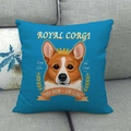 Peacock blue linen pillowcase featuring a royal corgi crown design for home sofa decor - Royal Crown Style (3)