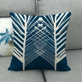 Linen decorative pillowcase featuring dark blue and white geometric leaf patterns - Dark Blue and White Geometric Leaf Texture