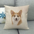 Linen cushion cover with Corgi dog print on a gray sofa for cozy home decor - Corgi Headshot Style (4)