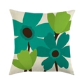Gedetailleerde textuur van handgeschilderde linnen kussensloop met blauwe en groene bloemen - 45x45 cm / Blauw En Limoengroen Floral (4)