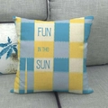Linen blend square pillow case with yellow and blue plaid and Fun In The Sun print - Blue Yellow Plaid Fun in the Sun Style (8)