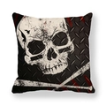Industrial skull design linen pillow cover with crossbones and red splash accents - Industrial Rock Skull Style (3)