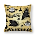 Golden Halloween pillowcase featuring skull, bat, and black cat prints on peach skin fabric - Gold Skeleton Bat Style (1) / 18x18 Inch