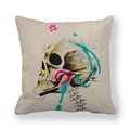 Detail of linen pillowcase featuring a graffiti skull print with pink crown art - Pink Crown Street Skull Style (5)