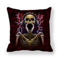 Detail of linen pillowcase with rock skull wearing spiked headphones and purple lightning - Headphone Lightning Skull Style (7)