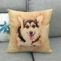 Linen pillow cover with watercolor Corgi dog print on grey sofa background - Watercolor Portrait Style (5)