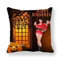 Square Halloween pillow cover with pumpkin lanterns and gothic demon woman illustration - Witch in Red and Jack-O-Lantern (12)