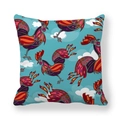 Peach skin pillowcase featuring artistic colorful rooster print on sky blue background - Artistic Rooster Pattern (11)