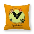 Orange square Halloween pillowcase with black bat silhouette and Happy Halloween print - Orange Bat Star Style (2) / 18x18 Inch