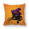 Halloween throw pillow cover featuring a cute black cat with wizard hat and orange pumpkins - Orange Q-version Black Cat and Pumpkin (13)