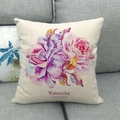 Linen pillowcase with purple watercolor rose flowers on a modern grey fabric sofa - Purple And Pink Watercolor Rose Style (3) / 45x45cm