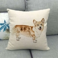 Square linen pillow cover featuring a realistic watercolor Welsh Corgi dog illustration - Realistic Watercolor Style (7)