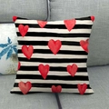 Square linen pillowcase with black white stripes and red hearts on a gray sofa - Black White Horizontal Striped Red Heart Style (6)