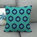 Detail showing high-quality linen texture and hidden zipper on turquoise ikat pillow cover - Turquoise Purple Ikat Circle (12)