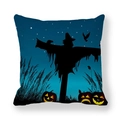 Halloween scarecrow and pumpkin night design on a peach skin fabric cushion cover - Scarecrow Night Sky and Pumpkins (14)