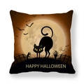 Fodera per cuscino Halloween con gatto nero, luna piena e pipistrelli su fondo arancione - Stile Gatto Nero Luna Arancione Scuro (5) / 45*45cm