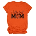 Detail of soft orange cotton T-shirt fabric showing the Volleyball MOM graphic and round neck - Orange (Black Font)