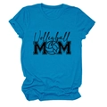Close-up of sky blue cotton t-shirt with black Volleyball MOM heart print and soft texture - Lake Blue (Black Font)