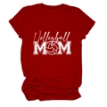 Close-up of red Volleyball MOM t-shirt showing cotton texture and artistic print detail - Red (White Font)