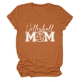 Detailed view of rust orange Volleyball MOM t-shirt with white graphic print and crew neck - Burnt Orange (White Font)