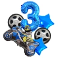 Blaues Rennmotorrad Luftballon Set Nummer 3 mit Reifenballons für Jungen Geburtstag - Zahl 3 / Blau