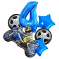 Rennmotorrad-Ballonset zum Geburtstag mit großer blauer Zahl 4 und Reifen-Folienballons - Zahl 4 / Blau