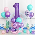 Mermaid theme 1st birthday balloon set with purple number 1 and shell foil balloons - Age 1 Style