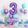 Mermaid theme 3rd birthday decoration set with purple number balloon and shells - Age 3 Style