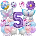 Ensemble détaillé de ballons 5e anniversaire avec chiffre 5 violet et ballons papillon - Set Papillon 5ème Anniversaire