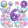 Kit ballons 6ème anniversaire thème papillon jungle avec chiffre violet et latex coloré - Set Papillon 6ème Anniversaire