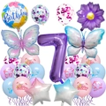 Kit d'anniversaire papillon avec ballon chiffre 7 violet et ballons en latex imprimés - Set Papillon 7ème Anniversaire