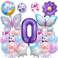 Ensemble détaillé de ballons papillon avec chiffre zéro violet et motifs floraux - Set Papillon 0 Anniversaire