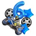 Blue motorcycle foil balloon set with racing tire designs and number 6 for 6th birthdays - Number 6 / Blue