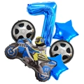 Racing theme 7th birthday balloon set with blue number 7 and motorcycle foil balloon - Number 7 / Blue