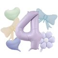 Pastel purple number 4 balloon set with heart, bow, and daisy foil balloons for parties - Digital 4 Theme (Retro Purple Heart Daisy Kit 4)