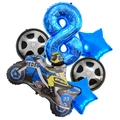 Racing theme number 8 balloon set with blue motorcycle rider and tire shape foil balloons - Number 8 / Blue