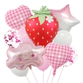 Set di palloncini a fragola con cuori e stelle rosa per decorazioni di compleanno - Stile fragola rossa
