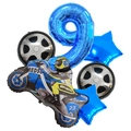 Racing themed 9th birthday party kit with blue number 9 and motorcycle foil balloons - Number 9 / Blue