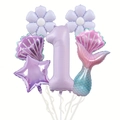 Set palloncini 1° compleanno sirena con coda di pesce, conchiglie e numero uno viola - Tema del compleanno della sirena (美人鱼套装1)