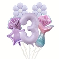 Set palloncini sirena con numero 3 viola, coda di pesce, margherita e conchiglia - Tema del compleanno della sirena (美人鱼套装3)