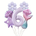 Kit ballons anniversaire sirène avec queue coquillage et ballon chiffre 6 violet - Thème 6ème Anniversaire