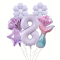 Détail de l'ensemble ballons sirène avec chiffre 8 lavande et queue de poisson - Thème 8ème Anniversaire