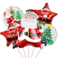 5-piece Christmas foil balloon set with Santa Claus and Merry Christmas star shapes - Santa Claus And Patterned Round
