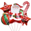 5-piece Christmas foil balloon set including Santa, stars, and candy cane decorations - Santa Claus And Candy Cane